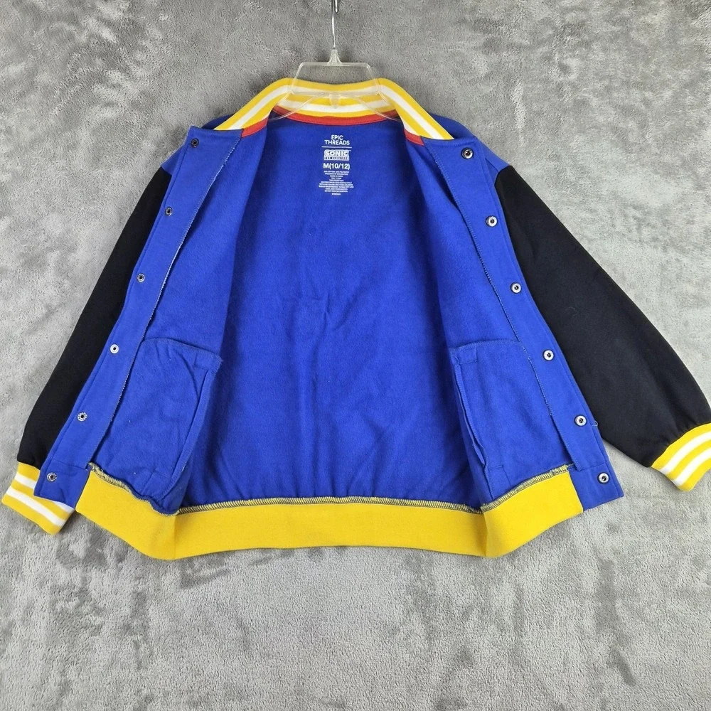 Sonic The Hedgehog Varsity Jacket Kids 10 12 Years Blue Lets Go Snap Front NEW